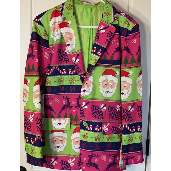 Holiday Time Men's Christmas Santa & Reindeer Blazer L (42-44) - Picture 2 of 8